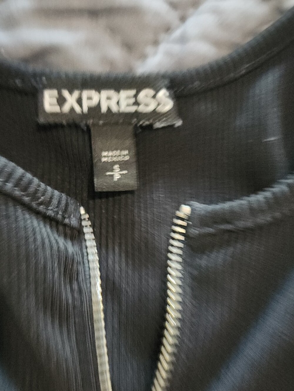 Express Black Ribbed Zip-Front Racerback Bodysuit - Picture 3 of 7